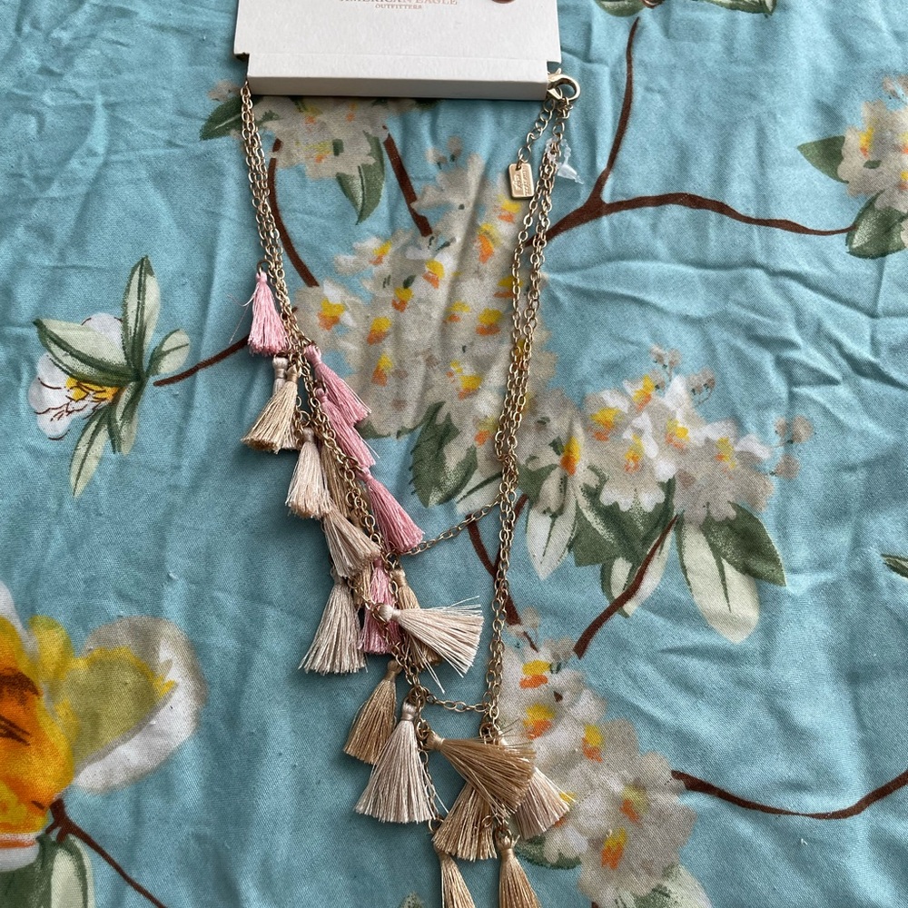 American Eagle Outfitters AEO Gold and Pink Tassel Necklace
